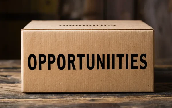 Box on the table with Opportunities for your career abroad